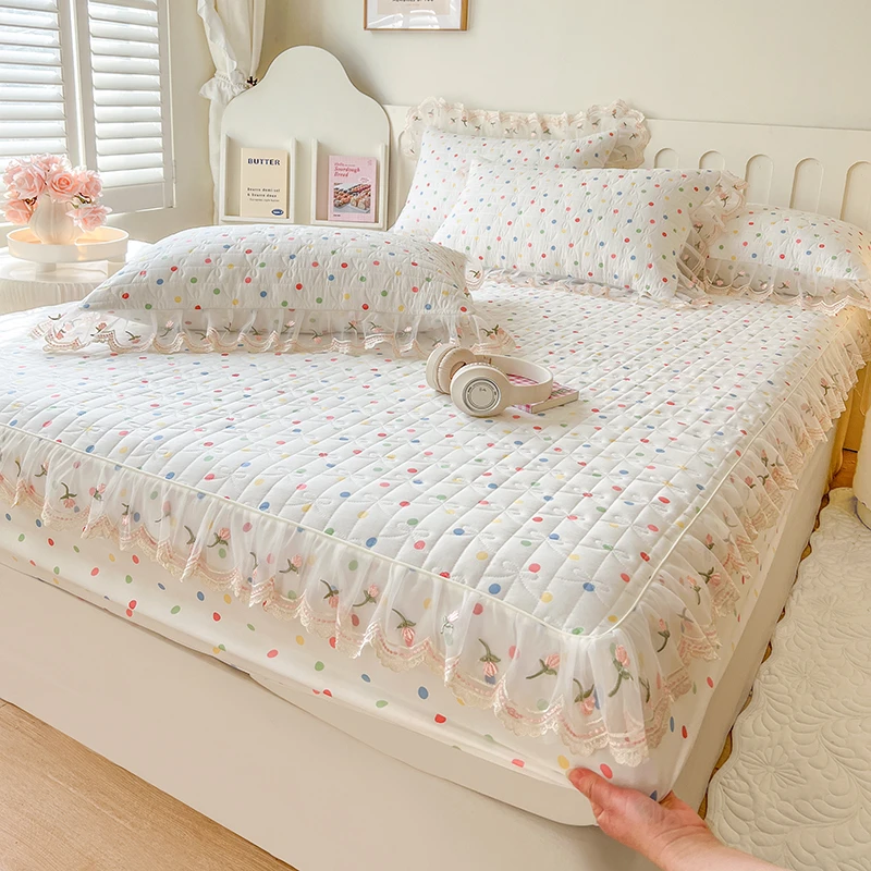 2025新款加厚床笠单件榻榻米防滑床垫套花边夹棉床笠小清新床笠子