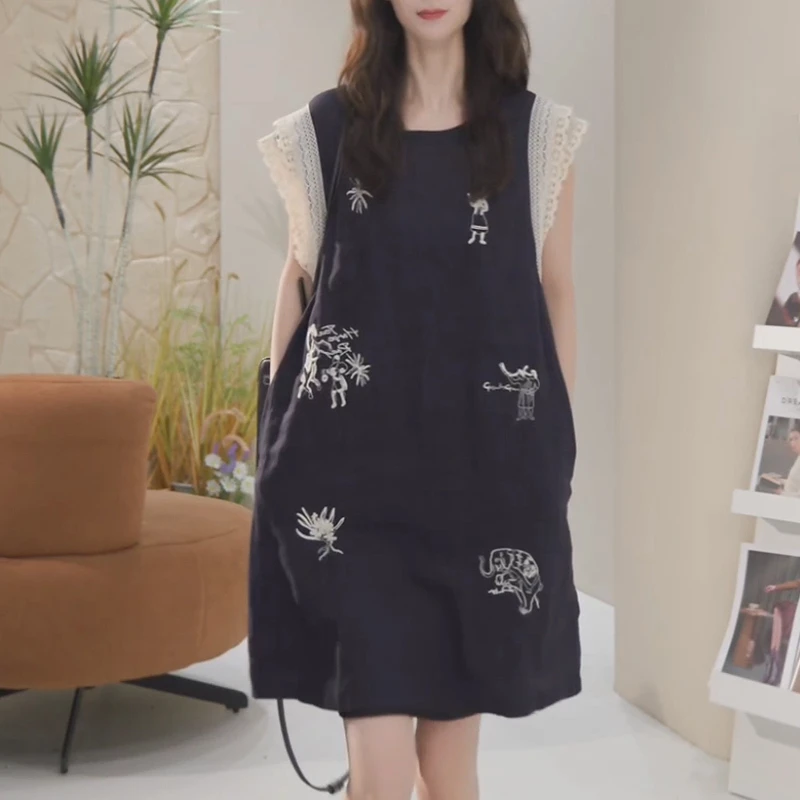 韩版印花设计感拼接小飞袖连衣裙女2025年夏季新款高级感显瘦裙子