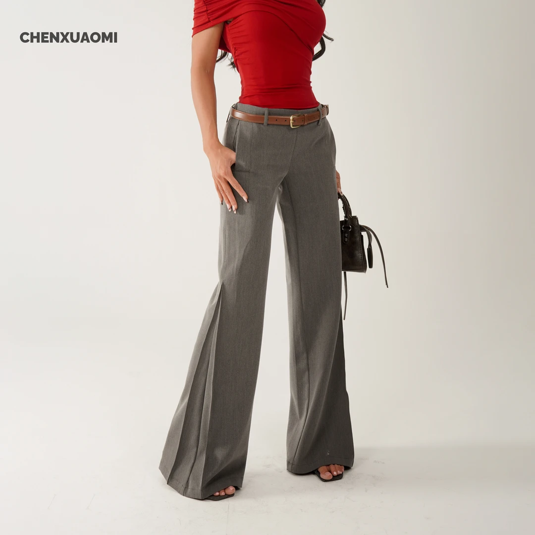 【蜜蜜家】闲时月 欧美辣妹显瘦时尚休闲通勤微喇叭休闲裤 25/K132