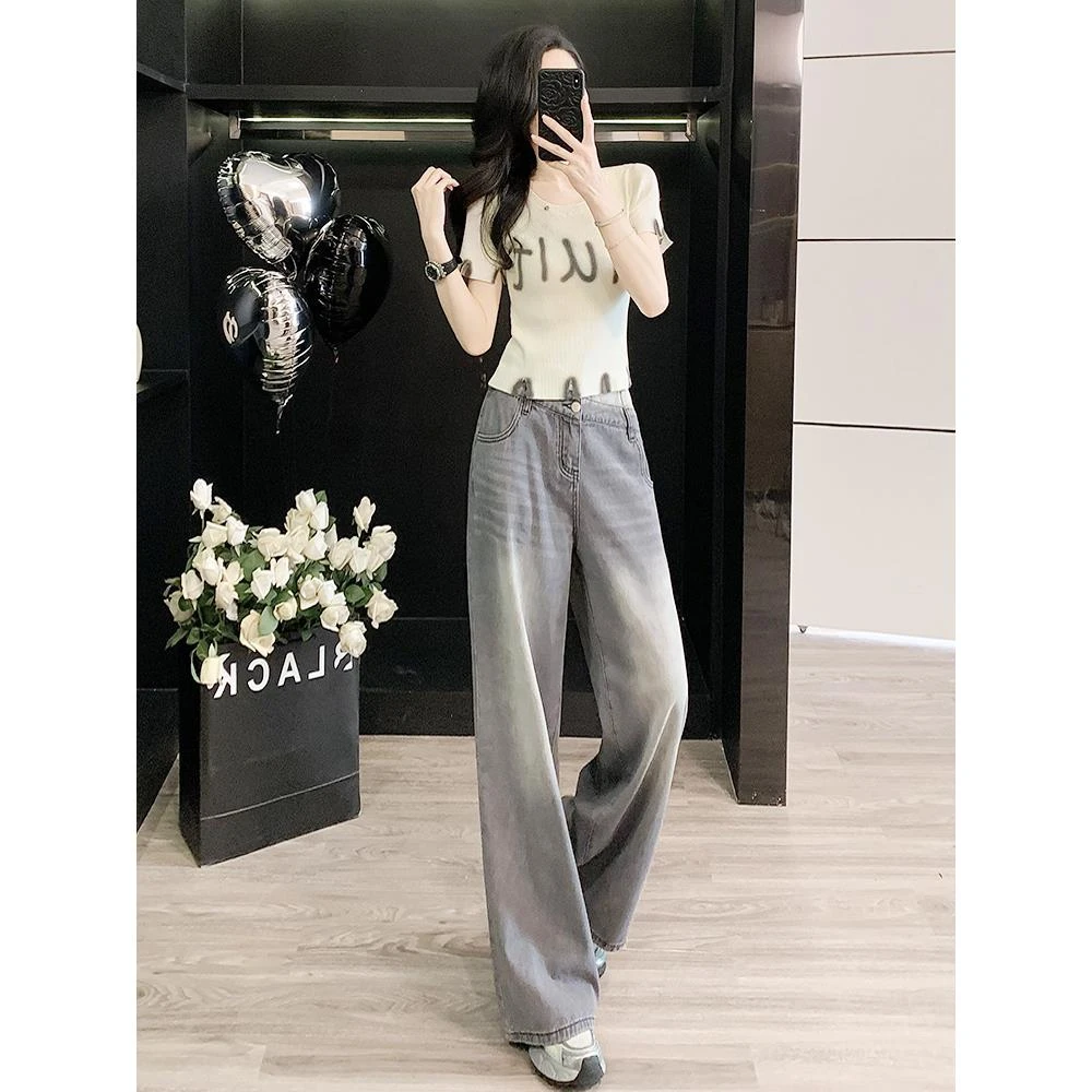 韩系高级感套装女夏季2025显瘦减龄超火休闲冰丝短袖牛仔裤两件套