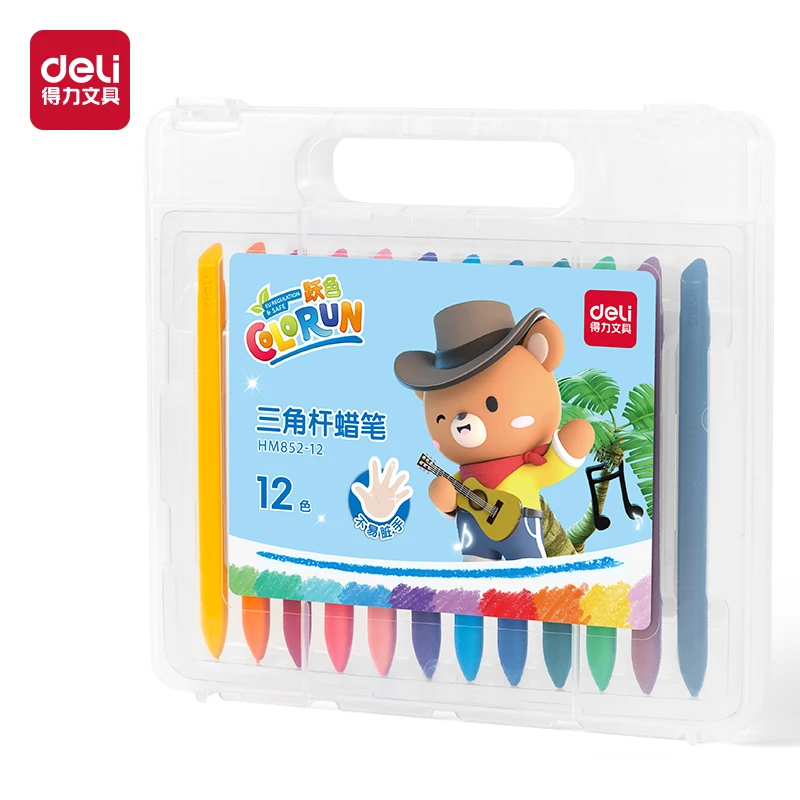 Deli/得力HM852-12_12色PP盒装萌咿音乐家三角杆蜡笔(混)