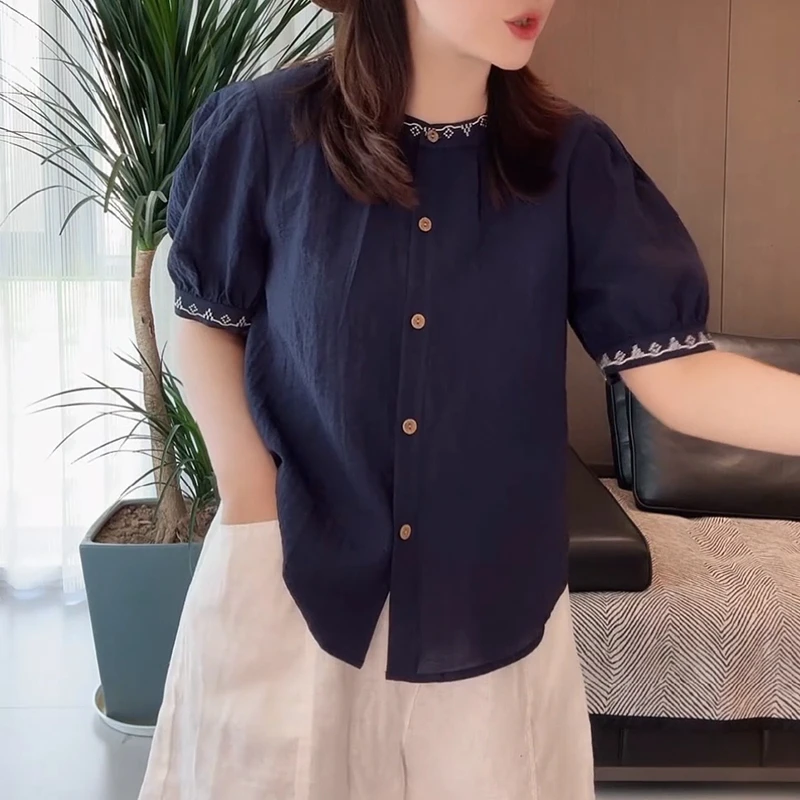 2025年夏季新款时尚醋酸宽松气质小衫百搭设计感上衣女显瘦气质