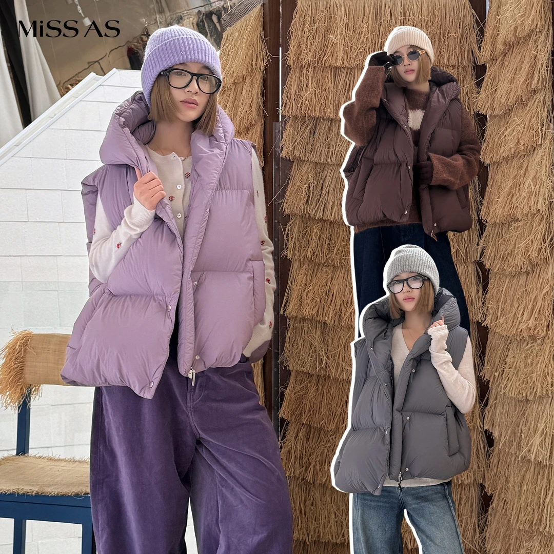 【IMMI】简约百搭宽松时尚超轻羽绒连帽厚马甲保暖外套上衣25秋冬