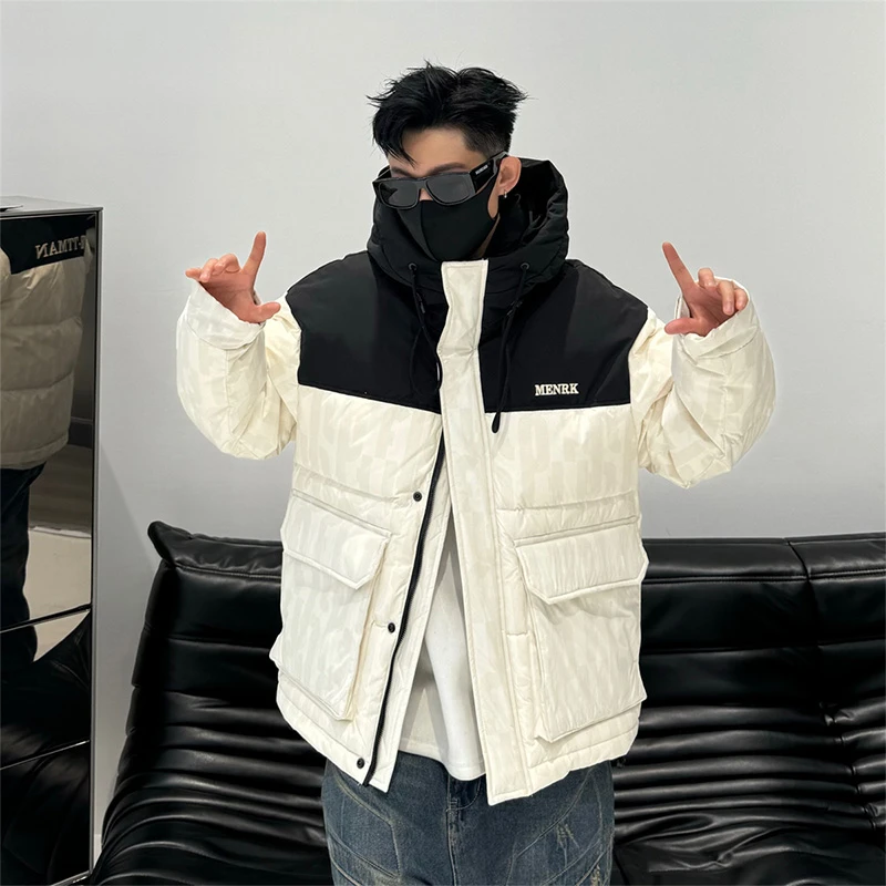 714-6605 冬季滑雪保暖锁温男士时尚暗花休闲潮流帅气修身棉外套