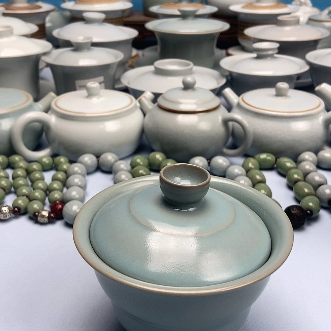 杯仿古天蓝釉福禄盖碗原矿原釉原产地