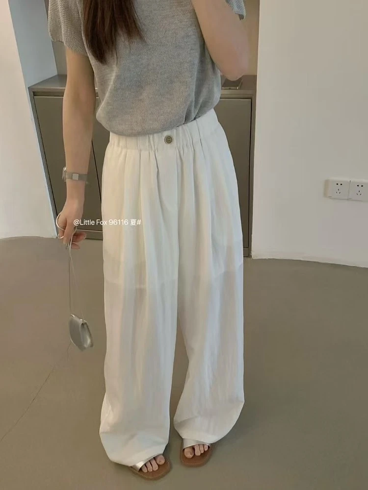 6651番外夏季薄款百搭休闲裤女直筒阔腿裤松紧腰女长裤