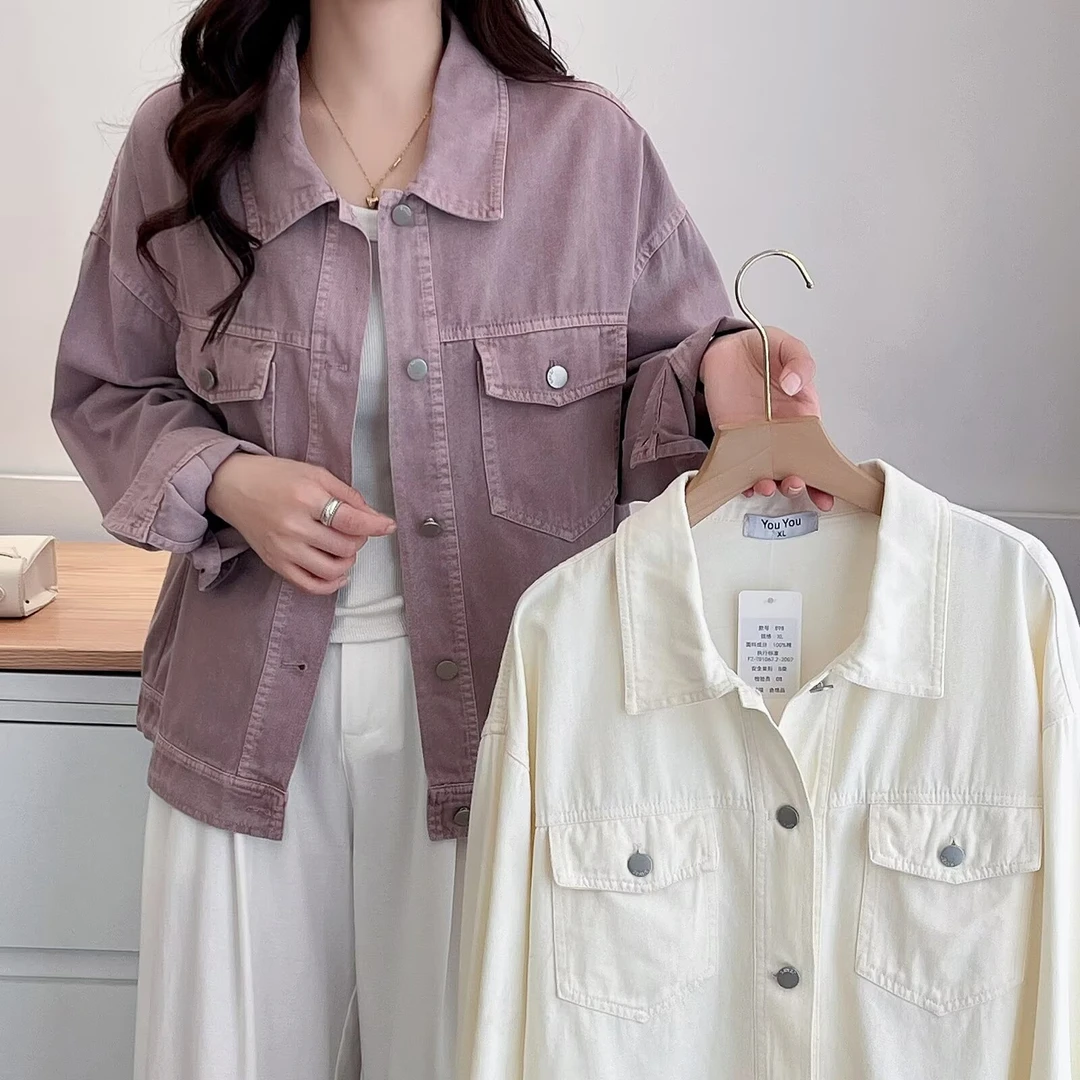 大码水洗常规休闲女时尚洋气牛仔翻领春秋外套898