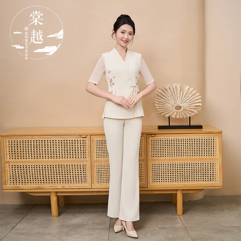 棠越2025新款足浴师技师气质工作服高端足疗SPA养生商务套装6002