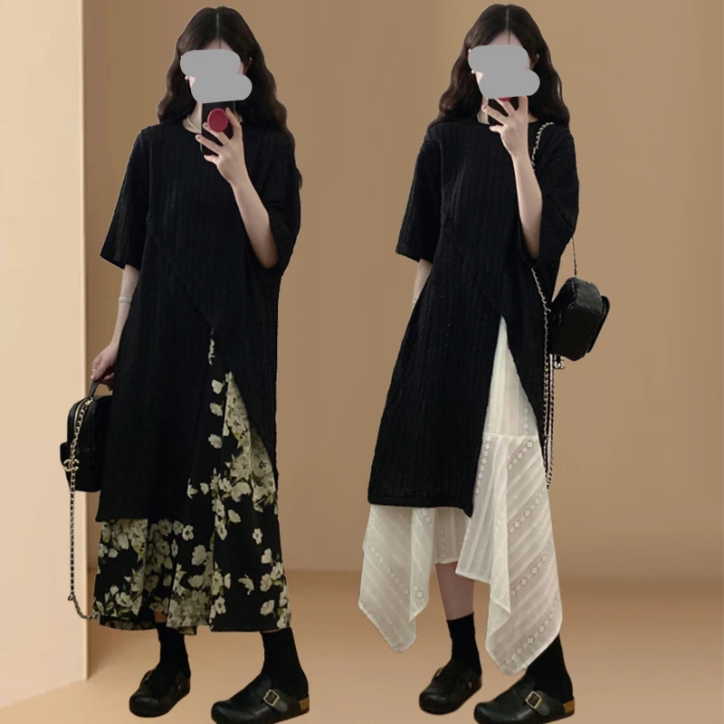 韩系高级感穿搭冷淡系独特别致白色不规则半身裙侧开叉T恤套装女