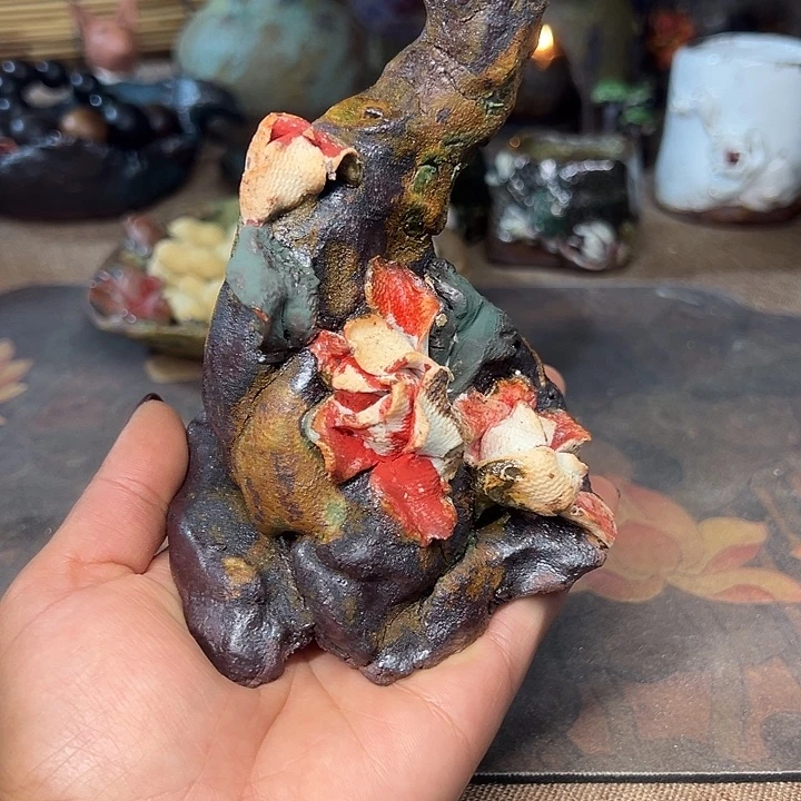 旧***光福利手工粗陶高温花器