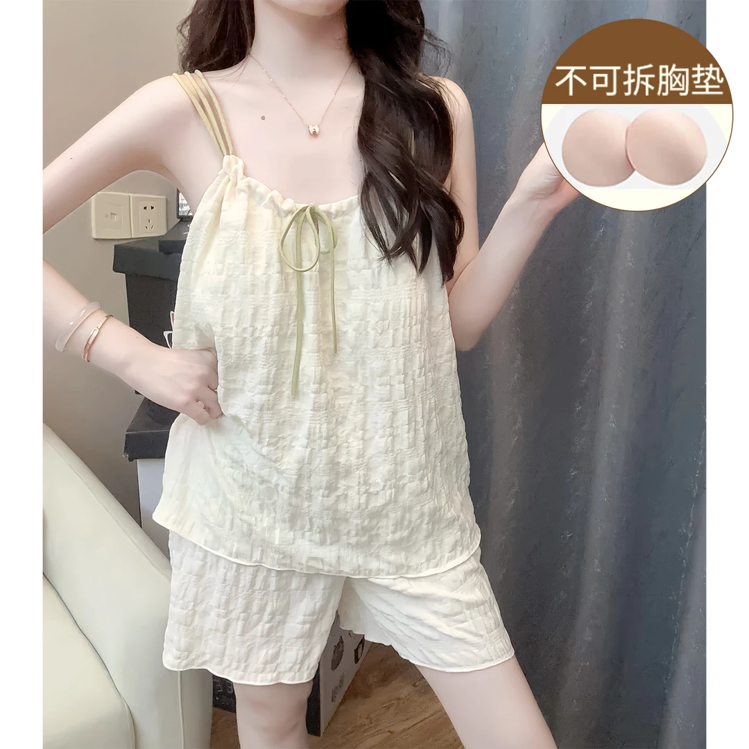 云朵棉睡衣女士薄款性感吊带胸垫2025新款可外穿少女家居服套装