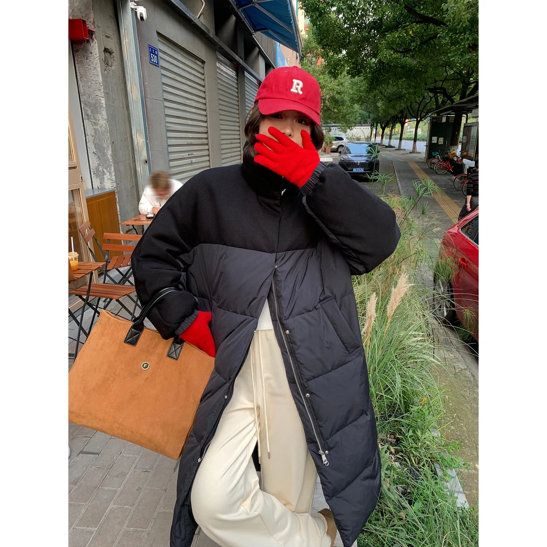 我是你的cc阿 秋冬信差 韩版显瘦保暖立领休闲拼接长款棉服冬季