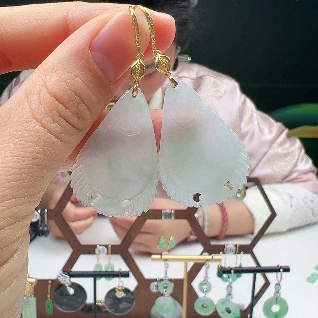 翡翠耳饰18K金镶嵌天然翡翠