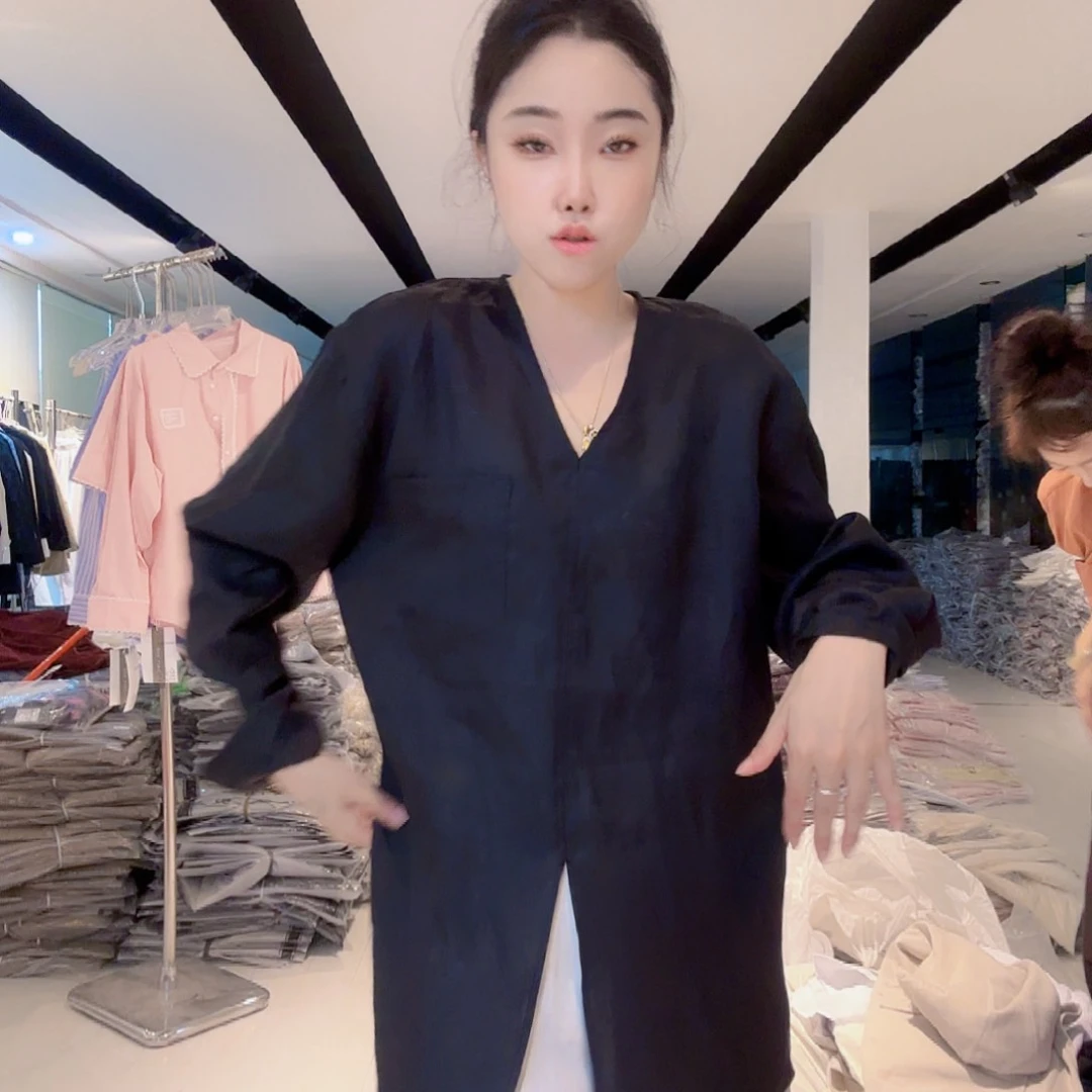 里安家黑色亚麻上衣