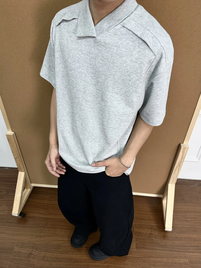 BeOurRule不规则翻领设计感clenafit简约纯色宽松t恤上衣针织短袖