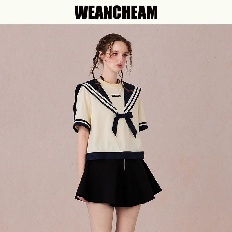WEANCHEAM未未姆【明星同款】魔法学院短袖海军领穿搭好物W15CXT003