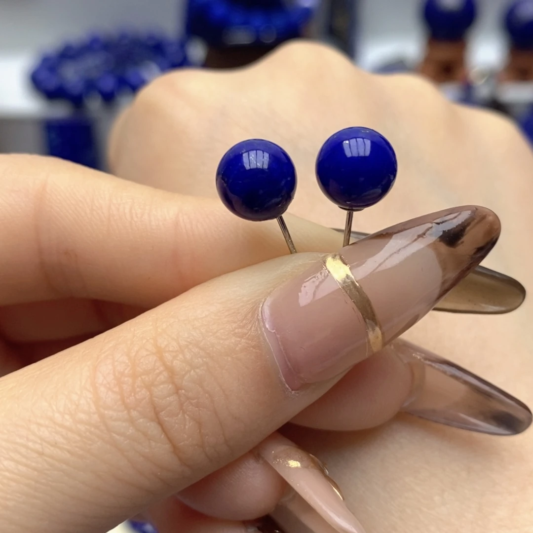 青金石未镶嵌耳饰8mm
