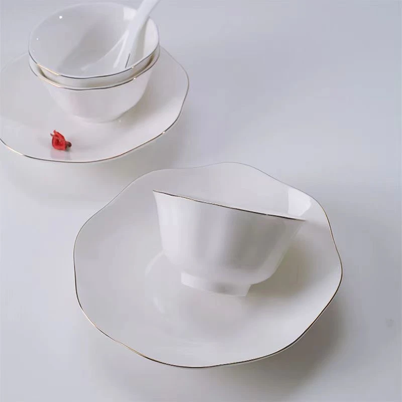 金边莲花4.5英寸饭碗陶瓷餐具轻奢高端家用陶瓷高档餐具