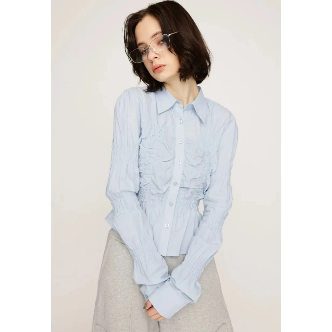 【MonTendre】春季新品 S 纯棉褶皱设计感经典显瘦百搭款洋气衬衫女