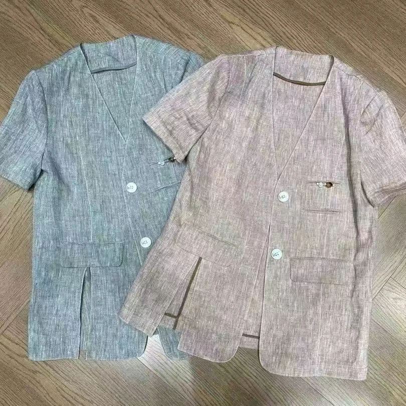 V领短袖女常规款极简风纯色百搭休闲小西装QJ1-2088
