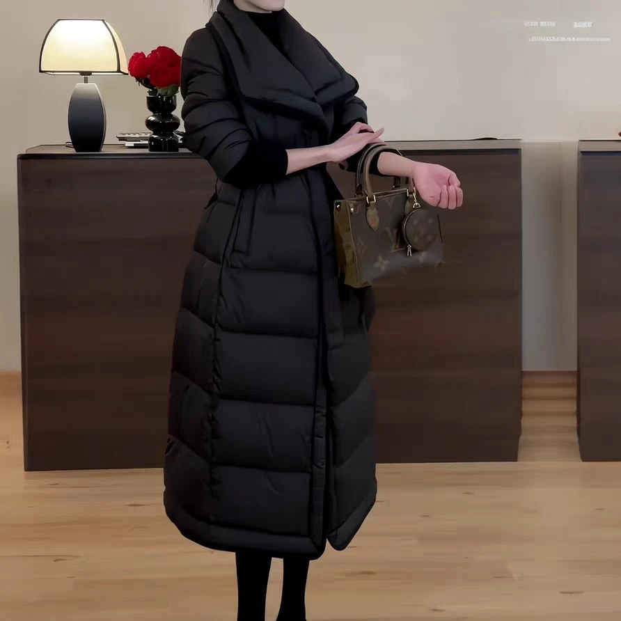 （欣姐臻选)时尚气质修身显瘦收腰腰带中长款棉服女过膝面包服