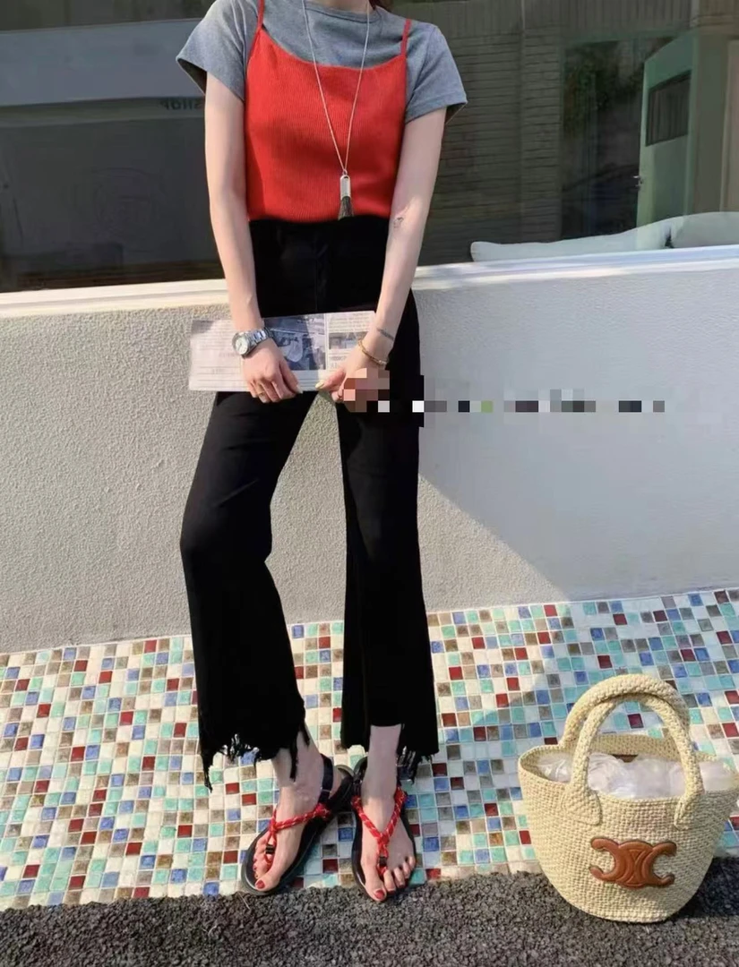 【李姑娘专属】3665设计感陌开叉毛边直筒牛仔裤