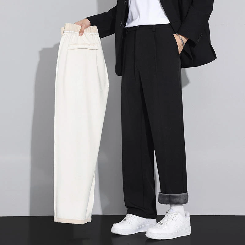 加绒垂感黑色西裤男秋冬男裤商务休闲裤子宽松直筒长裤西装裤