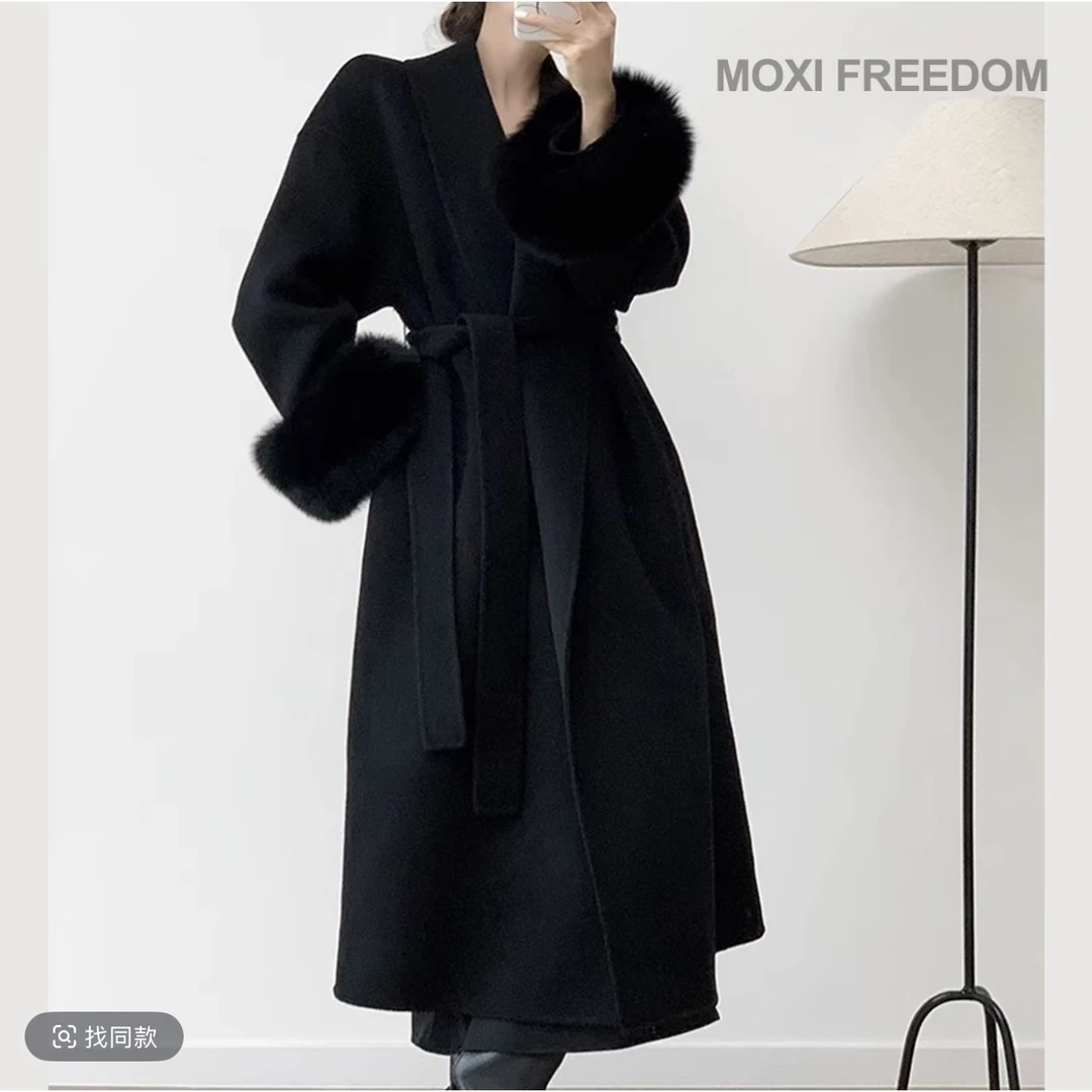 【坦姐严选 实体品质】新款时尚年款袖口带毛大衣2829