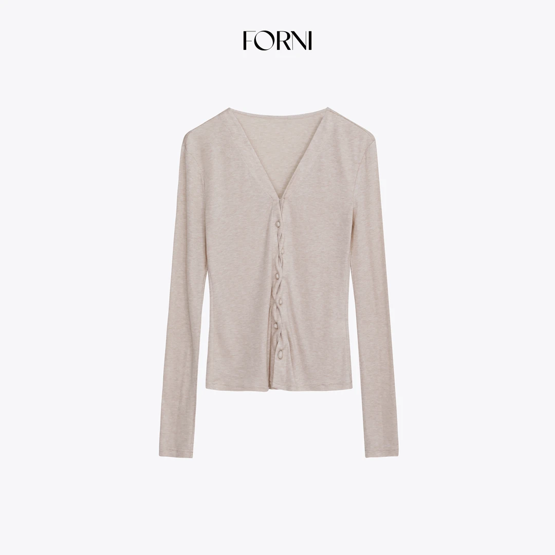 FORNI 扭扭衫 超模身材扭结门襟天丝羊毛半高领打底衫