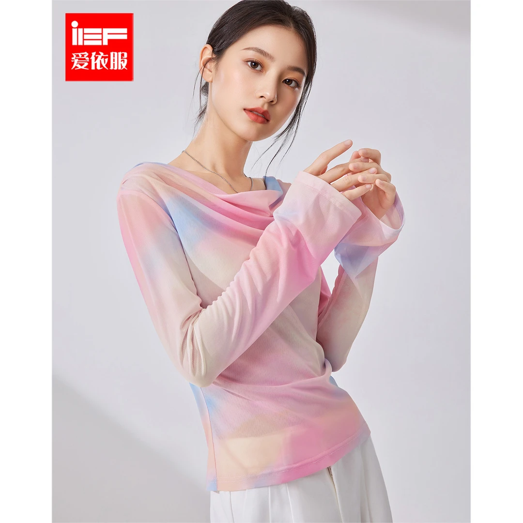 IEF/爱依服2025夏季新款美式纯欲辣妹气质通勤网纱上衣流光风