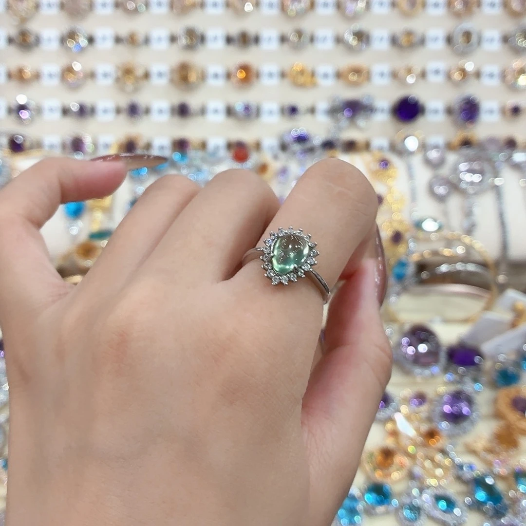 萤石戒指银S925镶嵌