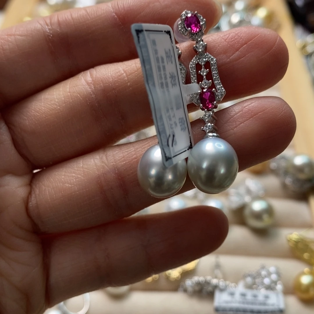 海水珍珠耳饰银S925镶嵌