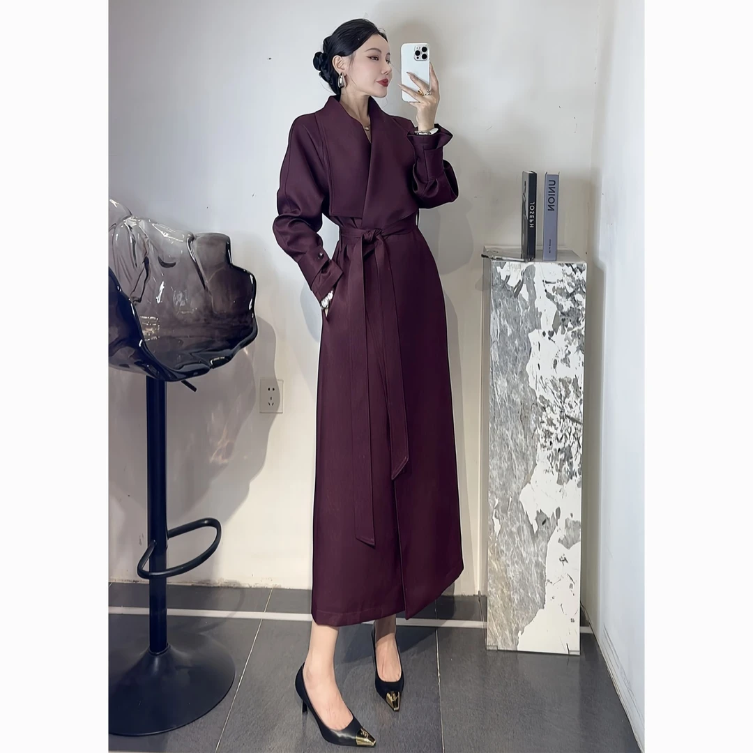 ZEROYK翎蔻 风衣外套2025秋季高级感美式英伦风系带斜扣长款风衣