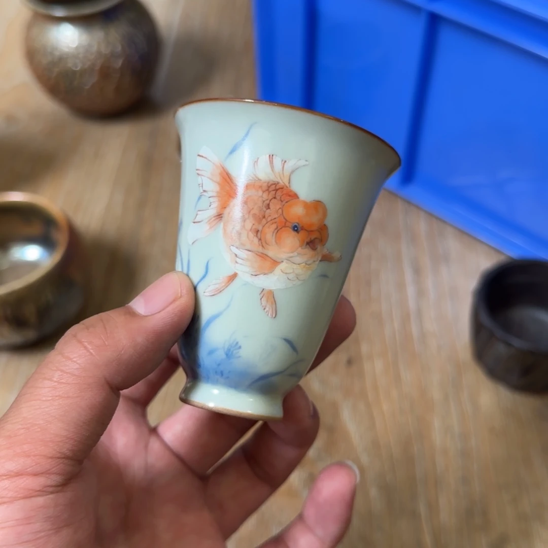 景德镇青花鱼汝窑杯