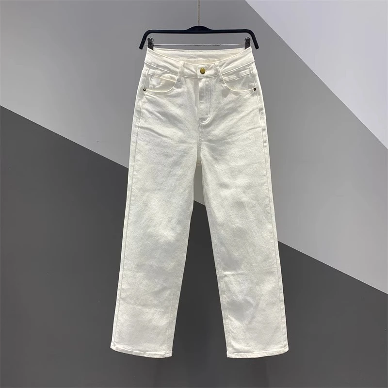 2025年冬季加绒高腰休闲直筒裤女加厚宽松显高显瘦阔腿牛仔拖地裤