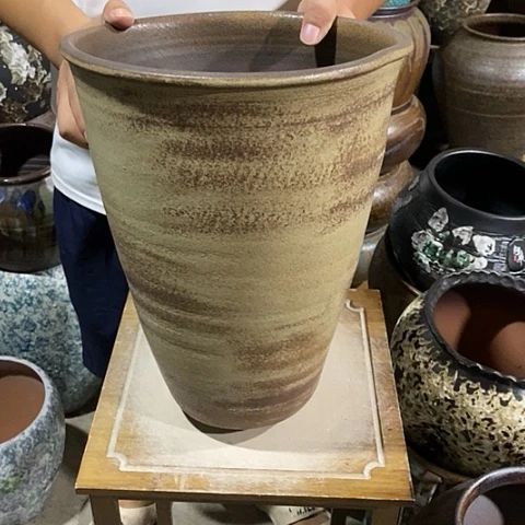 紫砂花盆口28高度34复古色斗箕8800