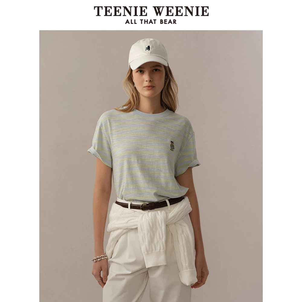TeenieWeenie小熊女T恤25活力学院时髦条纹圆领短袖女TTRS256507N