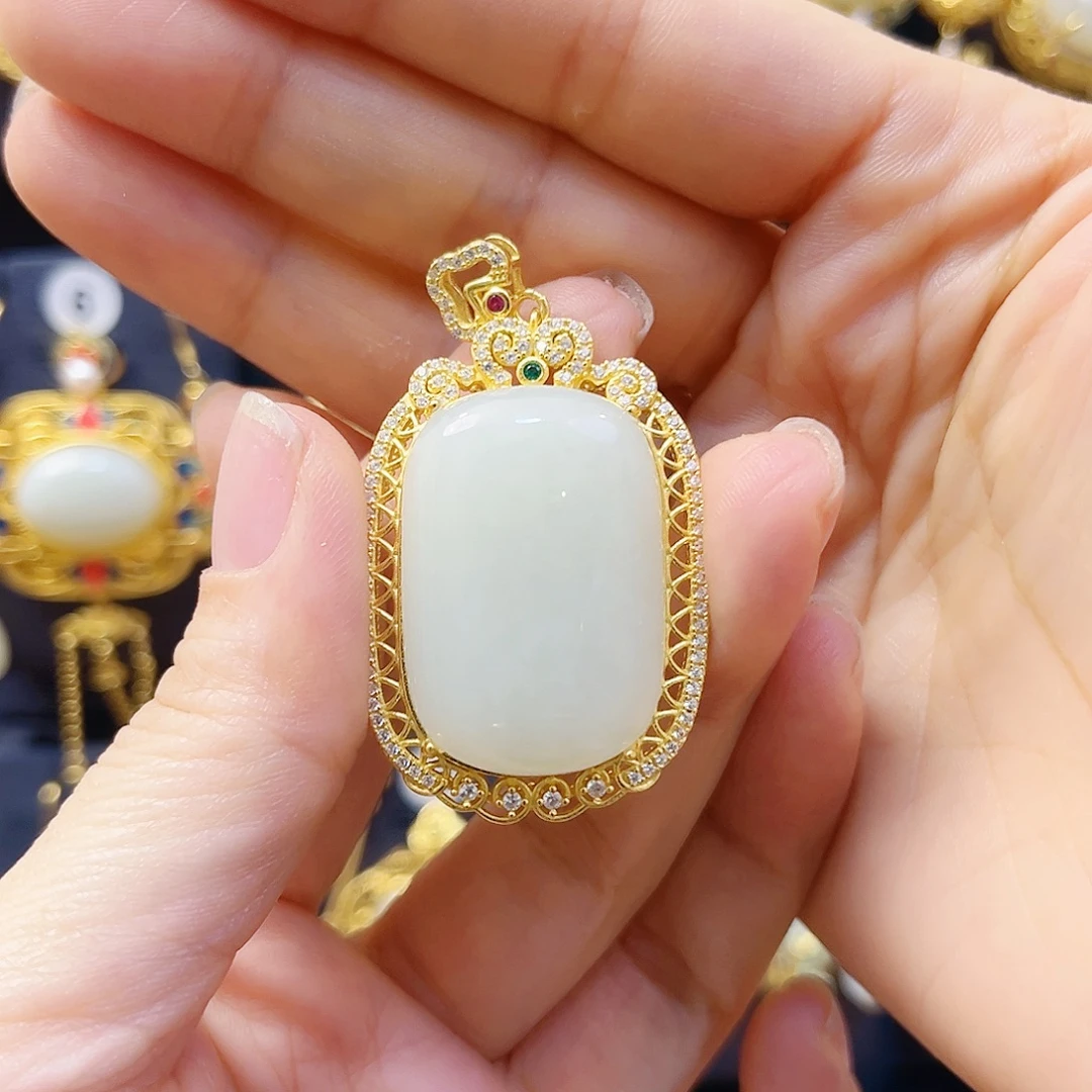 和田玉银S925镀金镶嵌颈饰