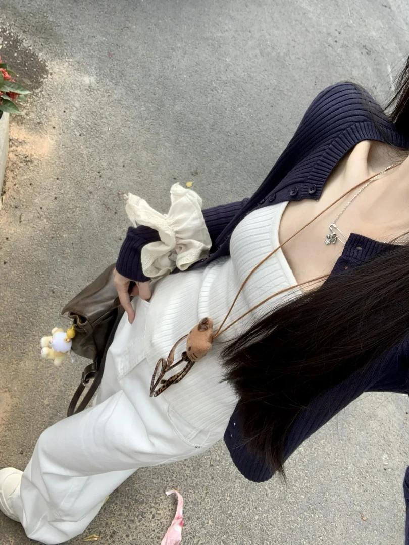 设计感辣妹气质针织开衫外套内搭T恤上衣女春季新款显瘦休闲裤潮