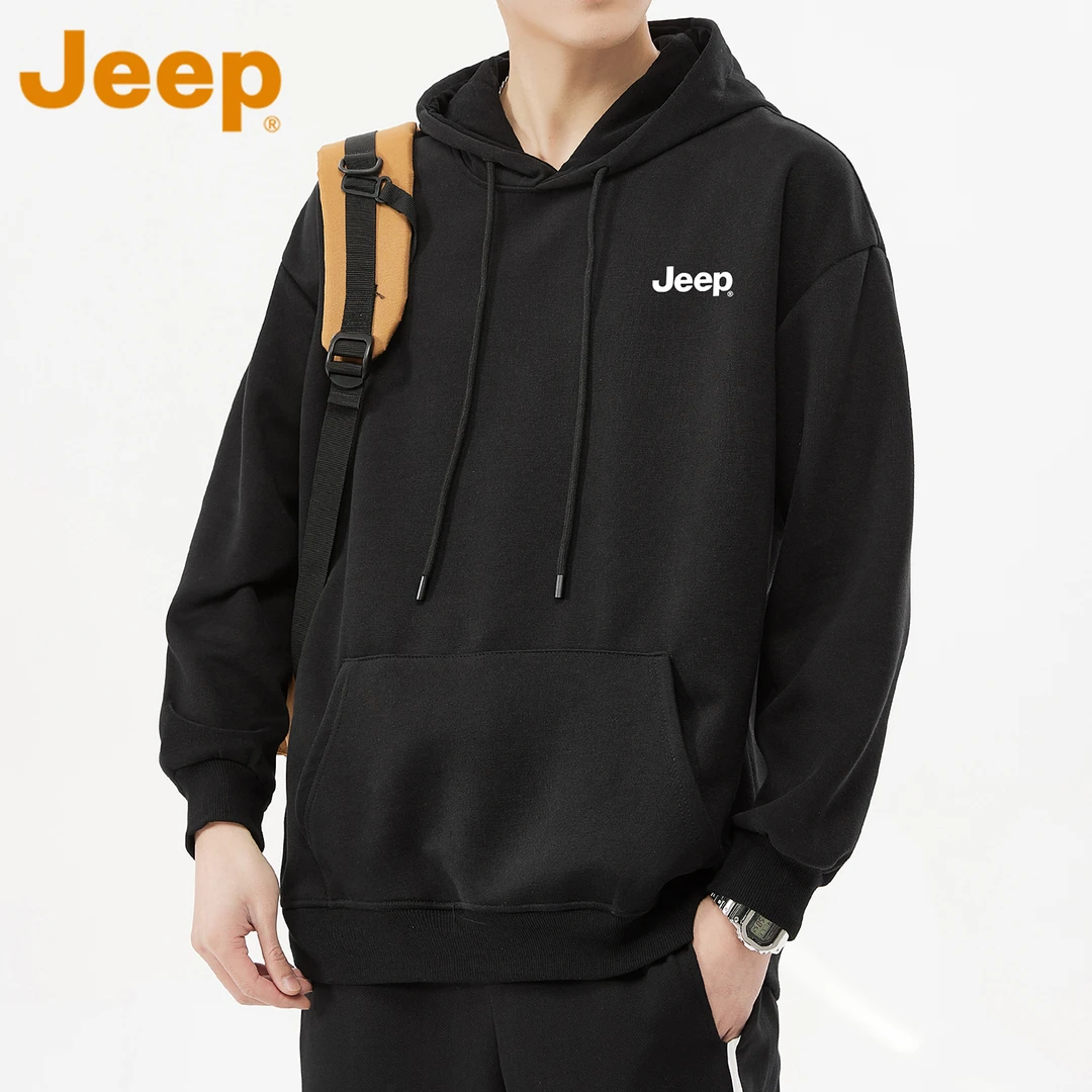 JEEP吉普美式重磅连帽卫衣男款秋季2025新款纯色潮牌休闲套头上衣