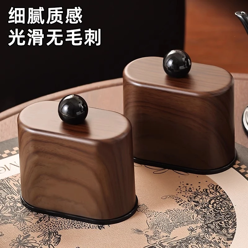 //映调胡桃木纹牙签盒家用客厅分格牙签筒桌面防尘牙线棉签收纳盒