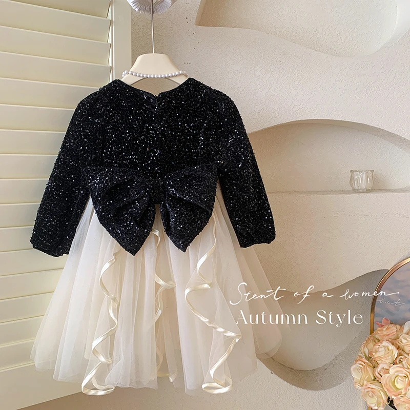 【本妈】“暮光繁星”女童亮片拼接后背大蝴蝶结连衣裙240002 39‘9