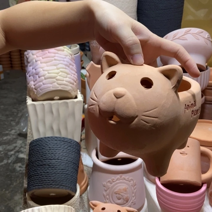 20×15红猫咪花盆 粗陶1个