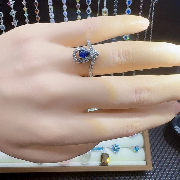 戒指蓝宝石银S925镶嵌