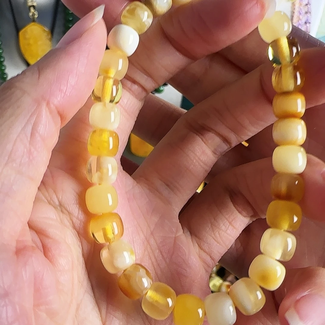琥珀未镶嵌手链蜜蜡彩妖手串7mm