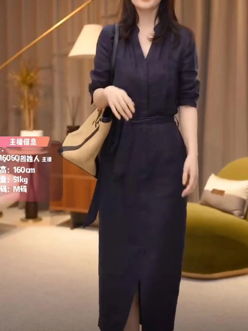 2025春夏季轻奢棉麻温婉大方连衣裙时尚显瘦女装亚麻裙子女款爆款