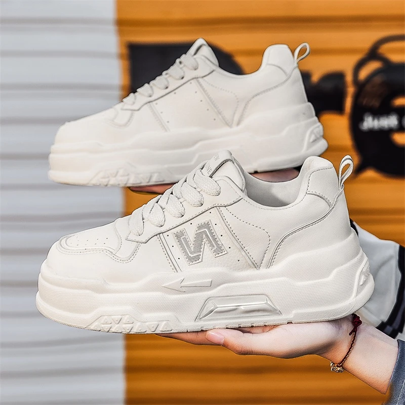 NEW BOLUNE/新百伦休闲鞋皮面增高小白鞋厚底白色运动鞋N字潮鞋