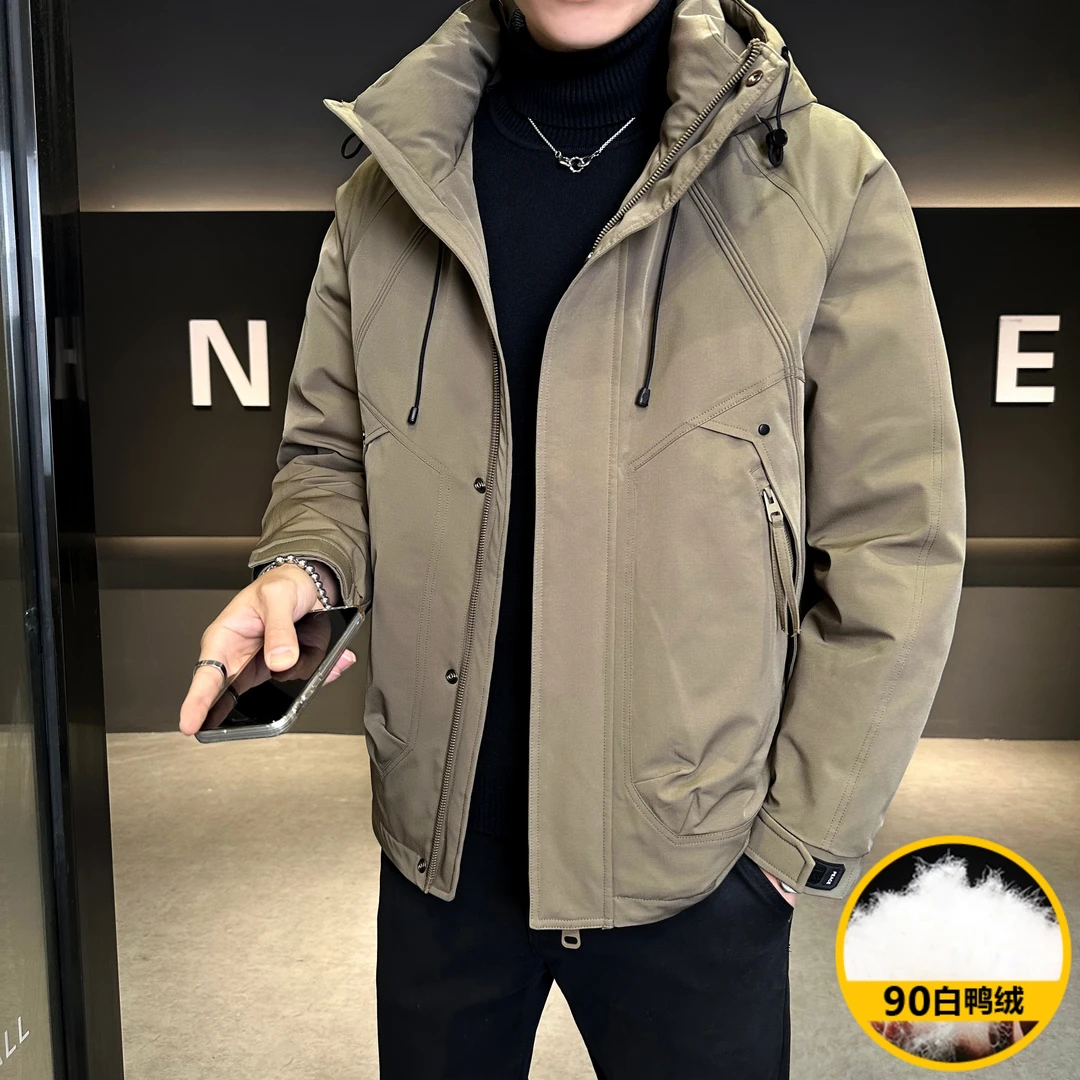 90白鸭绒2025冬季新款户外工装风加厚保暖男士冲锋衣连帽羽绒服