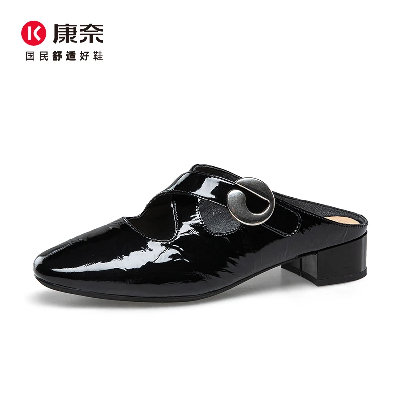 Kangnai/康奈54084专柜正品2025夏牛皮平跟包头拖鞋穆勒小码女鞋