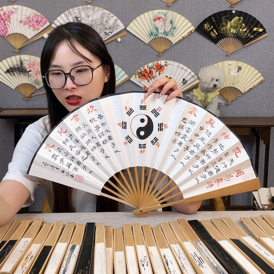 国画10寸玉竹-纯手绘-文玩扇骨（默认粘好）